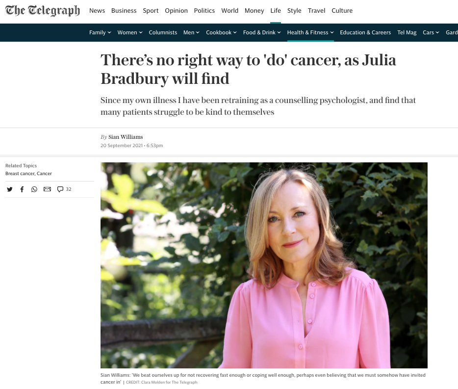 Sian Daily Telegraph Macmillan Cancer